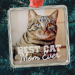 Best Cat Mam Ever Moderne Custom Pet Foto Metalen Ornament<br><div class="desc">Dit eenvoudige en klassieke ontwerp is samengesteld uit serif typografie en voegt een douanefoto toe</div>