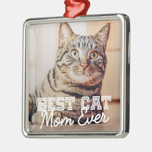 Best Cat Mam Ever Moderne Custom Pet Foto Metalen Ornament (Links)