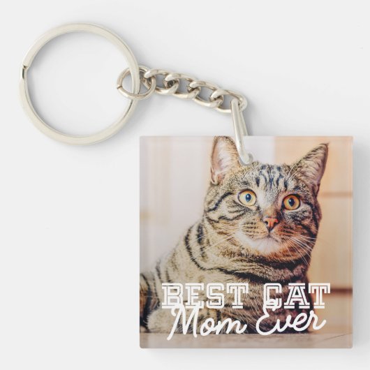 Best Cat Mam Ever Moderne Custom Pet Foto Sleutelhanger (Voorkant)