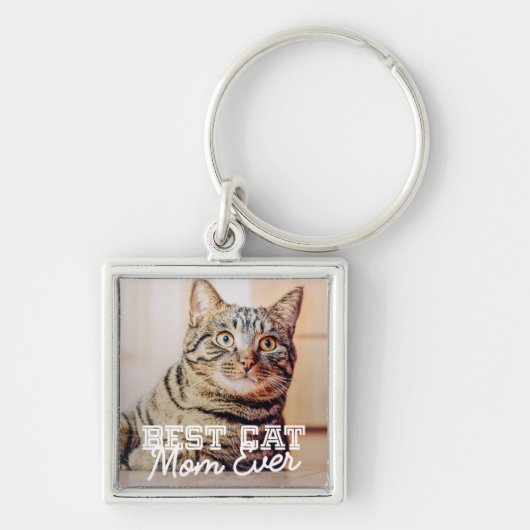Best Cat Mam Ever Moderne Custom Pet Foto Sleutelhanger (Voorkant)