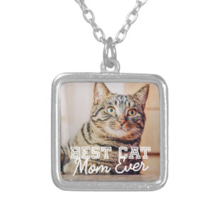 Best Cat Mam Ever Moderne Custom Pet Foto Zilver Vergulden Ketting