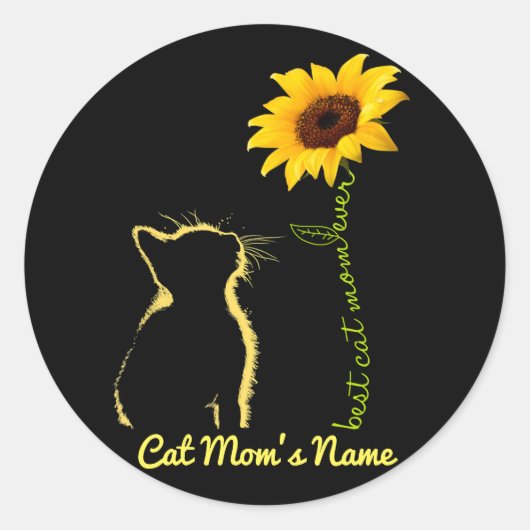 Best Cat Mam Ever Zonnebloemkat Mam Gepersonalisee Ronde Sticker (Voorkant)
