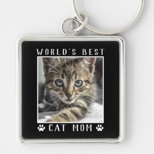 Best Cat Mam Paw Drukt Pet Foto zwart Sleutelhanger