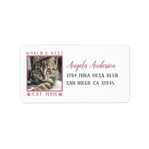 Best Cat mam Pink Paw Drukt Foto Adres Etiket