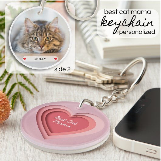 Best Cat Mama Custom Photo Heart Sleutelhanger