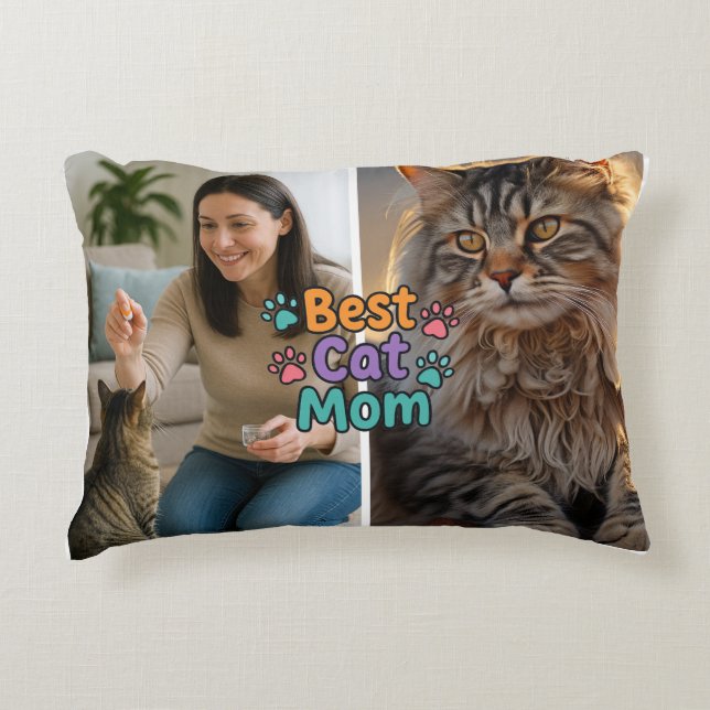 Best Cat Mom Custom Pillow with Two Photos Accent Kussen (Voorkant)