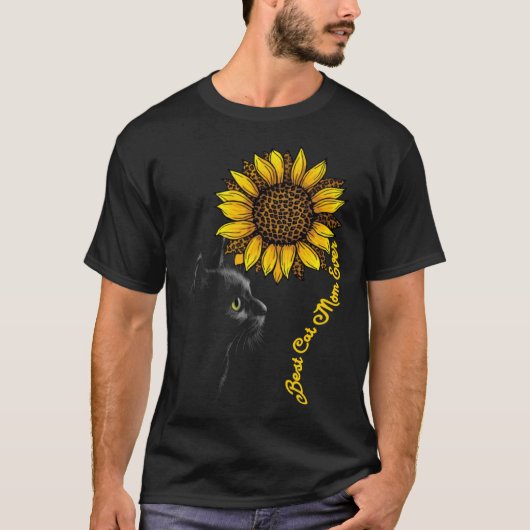 Best Cat Mom Ever Sunflower Leopard  Black Cat Mot T-shirt (Voorkant)