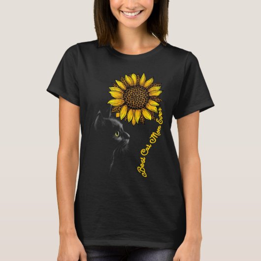 Best Cat Mom Ever Sunflower Leopard  Black Cat Mot T-shirt (Voorkant)