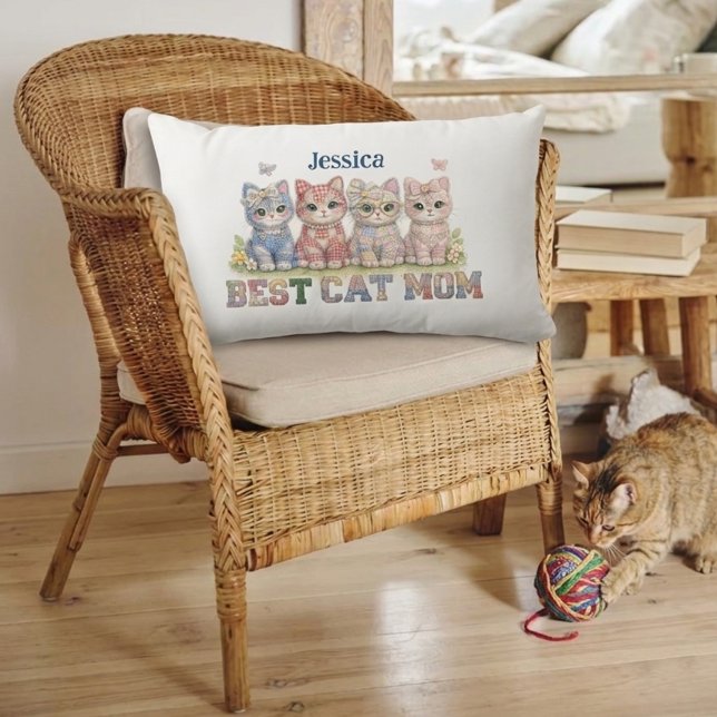 Best Cat Mom Patchwork Funny Personalized Pillow Kussen (Creator heeft geüpload)