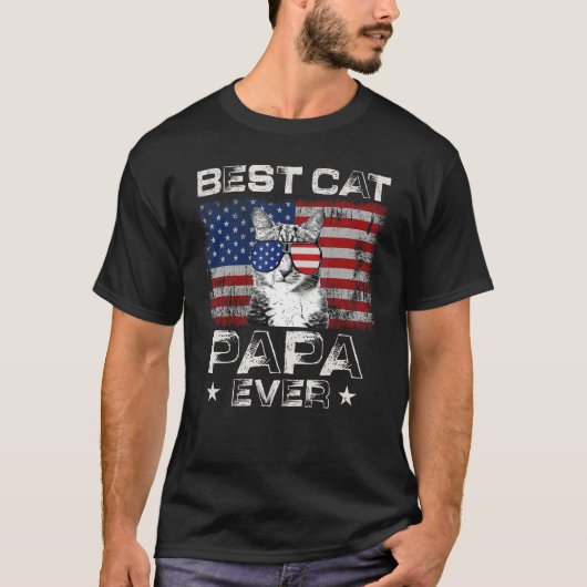 Best Cat Papa Ever American Flag Patriotic 4th Of  T-shirt (Voorkant)