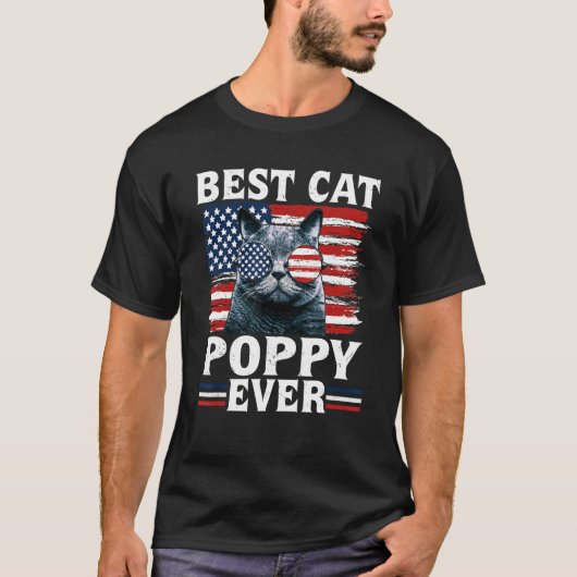 Best Cat Poppy Ever American Flag Patriotic 4th Of T-shirt (Voorkant)
