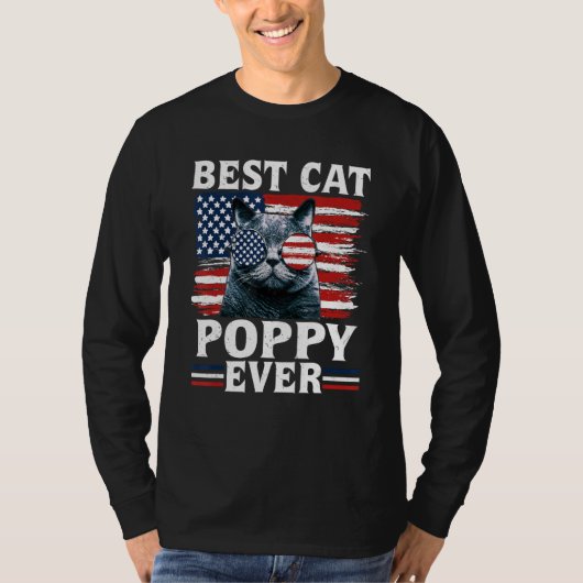 Best Cat Poppy Ever American Flag Patriotic 4th Of T-shirt (Voorkant)
