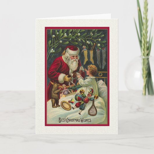 Best Christmas Wishes Victorian Santa with Child Feestdagen Kaart (Voorkant)
