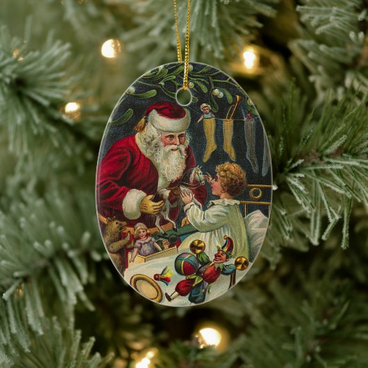 Best Christmas Wishes Victorian Santa with Child Keramisch Ornament (Boom)