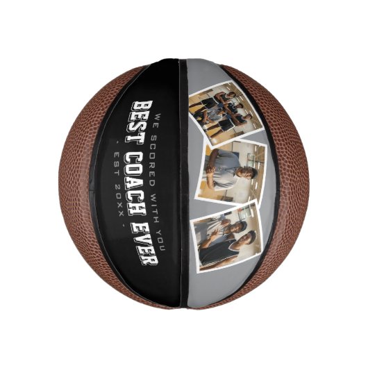 Best Coach Ever 3 Photo Collage Grey & Black Basketbal (Verticaal)