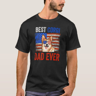 Best Corgi Dad Oover American Flag Fathers Day T-shirt