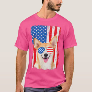 Best Corgi Dad Oover USA Flag Fathers Day T-shirt