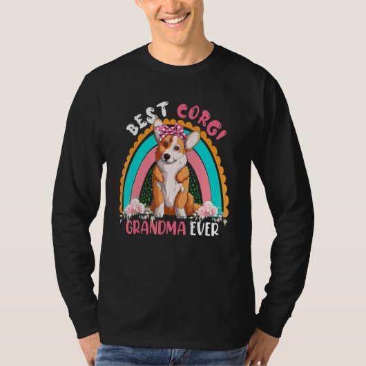 Best Corgi Grandma Ever Cute Rainbow Flowers Dog T-shirt (Voorkant)