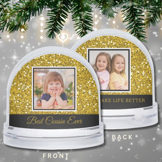 Best Cousin Ever 2 Photo Keepsake Gold Glitter Sneeuwbol