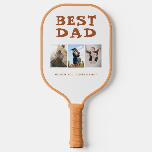 Best Dad 3 Photo Collage Family Afbeelding Pickleball Paddle (Voorkant)