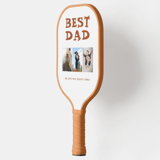 Best Dad 3 Photo Collage Family Afbeelding Pickleball Paddle (Links)