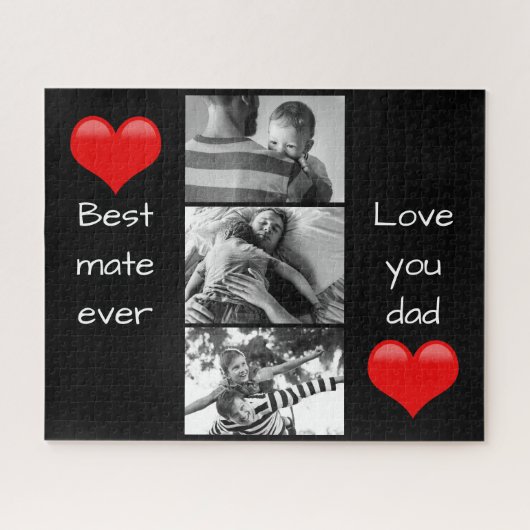 Best Dad 3-Photo Custom Text Love Heart Legpuzzel (Horizontaal)