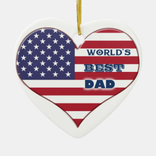 Best Dad American Flag Heart Keramisch Ornament