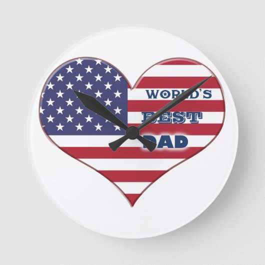 Best Dad American Flag Heart Ronde Klok (Voorkant)