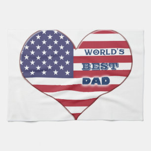 Best Dad American Flag Heart Theedoek