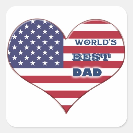 Best Dad American Flag Heart Vierkante Sticker (Voorkant)