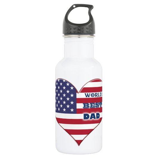 Best Dad American Flag Heart Waterfles (Voorkant)
