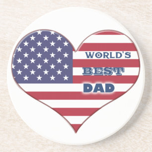 Best Dad American Flag Heart Zandsteen Onderzetter