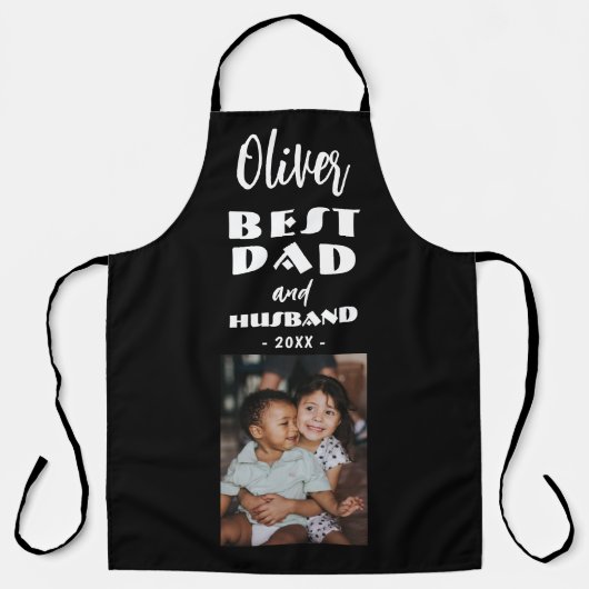 Best Dad and Husband Family Photo Keepomwille Blac Schort (Voorkant)