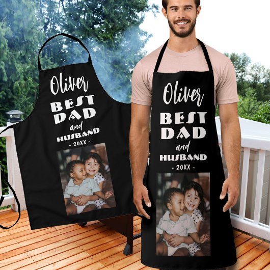 Best Dad and Husband Family Photo Keepomwille Blac Schort
