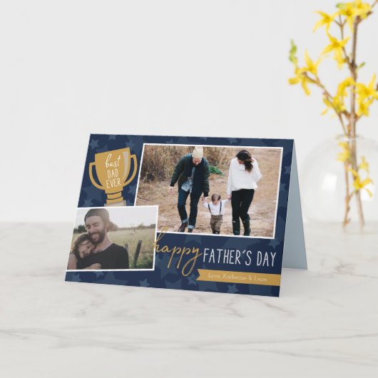 Best Dad Award Foto Wenskaart Kaart (Gele Bloem)