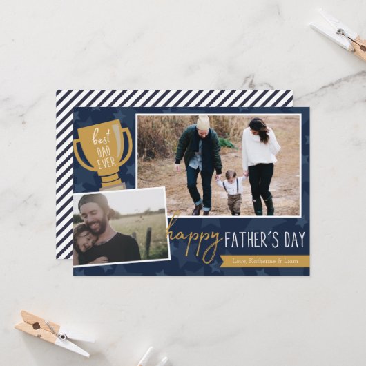 Best Dad Award Foto Wenskaart Kaart (Voorkant / Achterkant in situ)