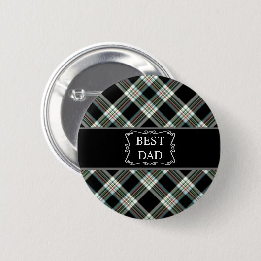 Best Dad Black Tartan Button (Voorkant /achterkant)