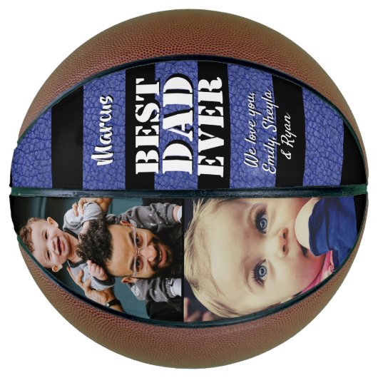 Best Dad Blue Leather Print 2 Foto Father Day Basketbal (Voorkant)