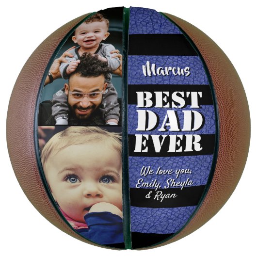 Best Dad Blue Leather Print 2 Foto Father Day Basketbal (Verticaal)