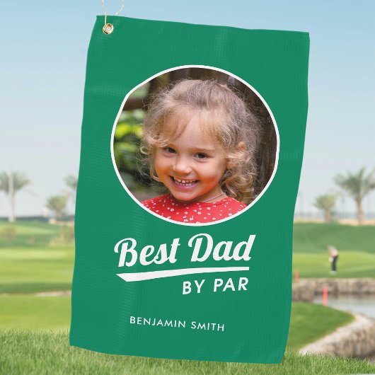 Best Dad By Par Custom Kind Foto Naam Groen Golfhanddoek