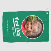 Best Dad By Par Custom Kind Foto Naam Groen Golfhanddoek (Horizontaal)