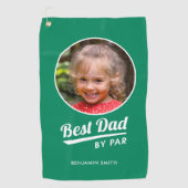 Best Dad By Par Custom Kind Foto Naam Groen Golfhanddoek (Voorkant)