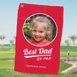 Best Dad By Par Custom Kind Fotonaam Rood Golfhanddoek