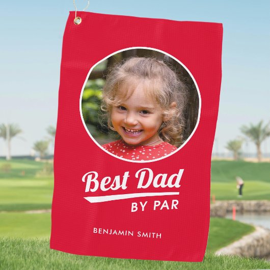 Best Dad By Par Custom Kind Fotonaam Rood Golfhanddoek
