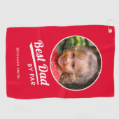 Best Dad By Par Custom Kind Fotonaam Rood Golfhanddoek (Horizontaal)