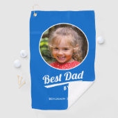 Best Dad By Par Custom Kind's Fotonaam Blauw Golfhanddoek (Insitu)