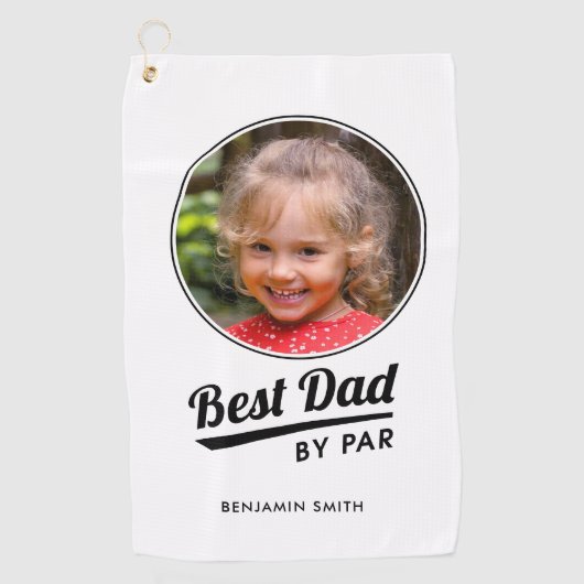 Best Dad By Par Custom Kind's Fotonaam Wit Golfhanddoek (Voorkant)