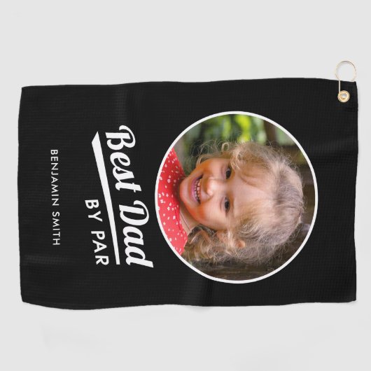 Best Dad By Par Custom Kind's Fotonaam Zwart Golfhanddoek (Horizontaal)