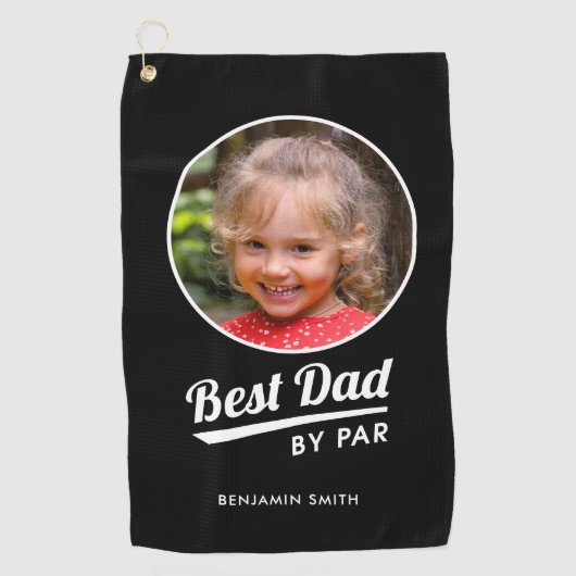 Best Dad By Par Custom Kind's Fotonaam Zwart Golfhanddoek (Voorkant)
