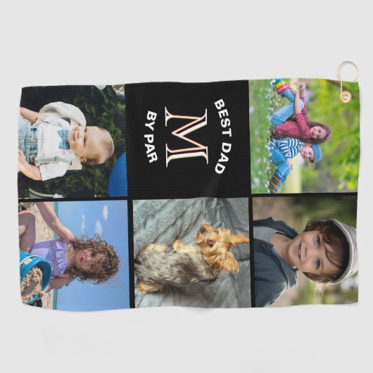 Best Dad By Par Fotocollage Custom Monogram Golfhanddoek (Horizontaal)